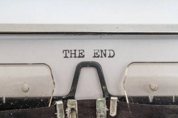 Sfârșitul Este Scris Hârtie Mașina Scris — Fotografie, imagine de stoc