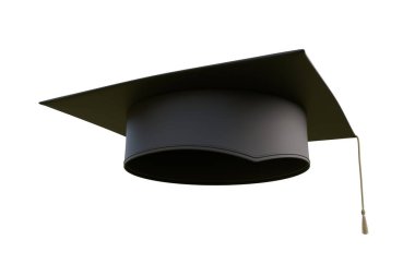 Eğitim kavramı. Beyaz arka plan üzerinde izole mezuniyet kep. 3D render illüstrasyon.