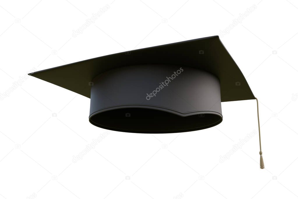 Education concept. Graduation cap isolated on white background. 3D rendered illustration.