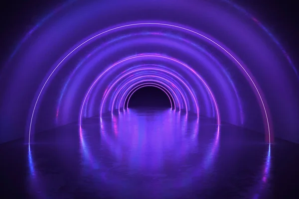 Tunnel Astratto Corridoio Con Luci Neon Illustrazione Resa — Foto Stock