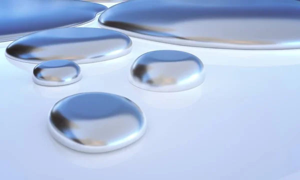 Droplets of liquid metal - mercury. 3D rendered illustration.