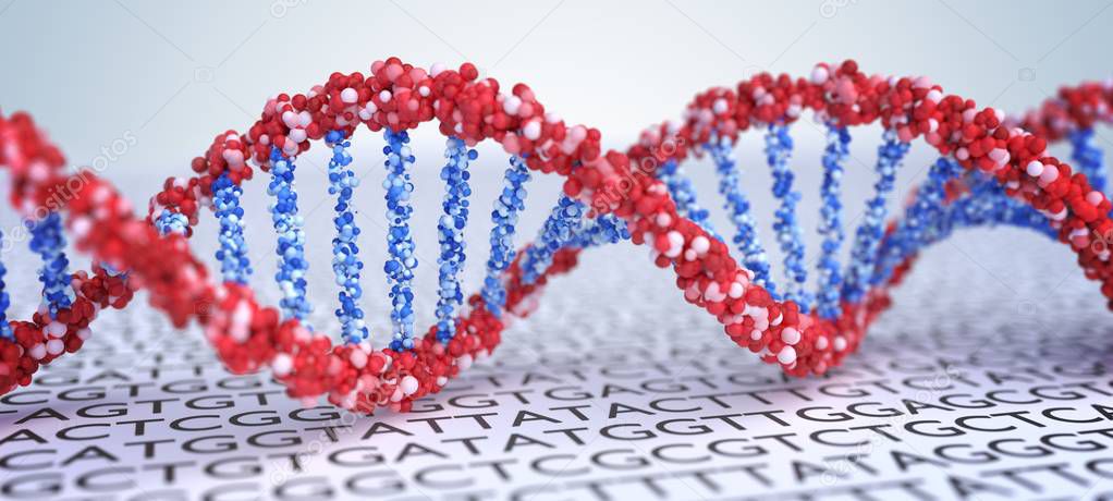Close up view on spiral DNA molecules. 3D rendered illustration.