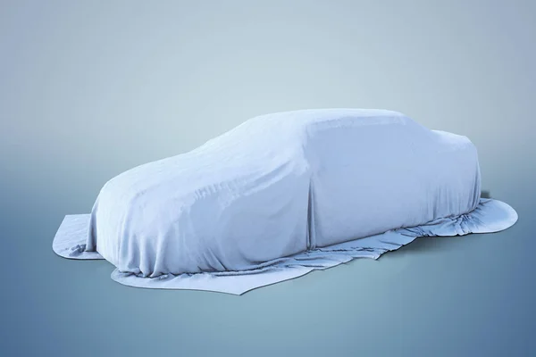 Carro Novo Coberto Com Pano Branco Ilustração Renderizada — Fotografia de Stock