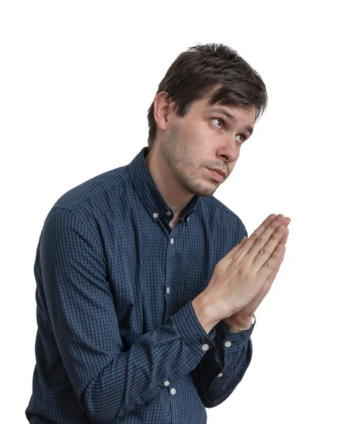 Sad Man Begging Asking Help Isolated White Background — Stock Photo, Image