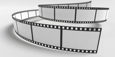 Film şeridi üzerinde izole beyaz arka plan. 3D render illüstrasyon.