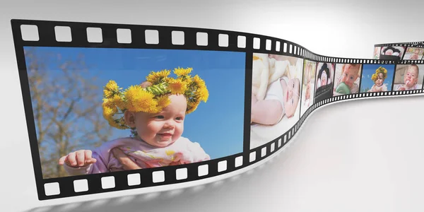 Zdjęcia Dziecka Taśmie Filmowej Retro Wytopione Ilustracja — Zdjęcie stockowe