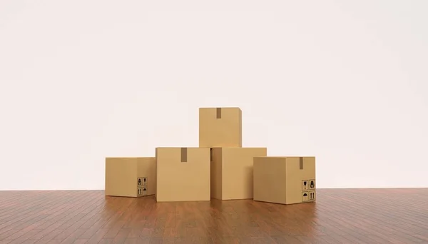 Verhuizen Naar Een Nieuw Huis Concept Lege Ruimte Met Kartonnen — Stockfoto