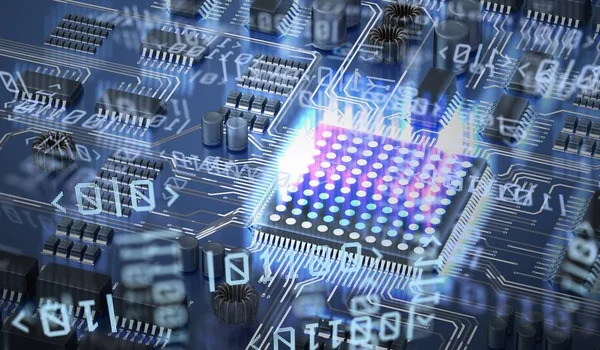 Quantum Computing Concept Circuit Qubits Achtergrond Gerenderde Afbeelding — Stockfoto