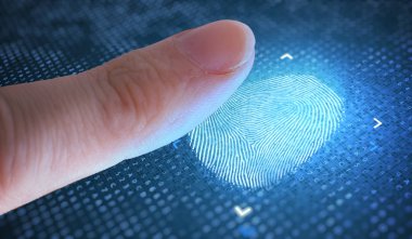Biometric and security concept. Scanning fingerprint from finger. clipart