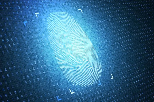 Концепция идентификации и безопасности. Цифровой отпечаток. 3D-рендеринг
.