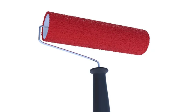 Red Paint Roller Isolated White Background Rendered Illustration — Stock Photo, Image