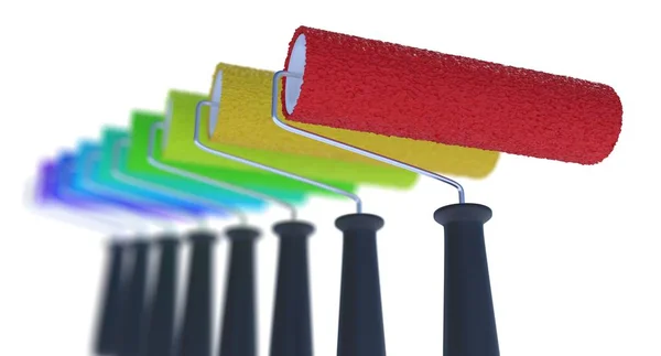 Many Different Colored Paint Rollers Rendered Illustration — Stock Photo, Image