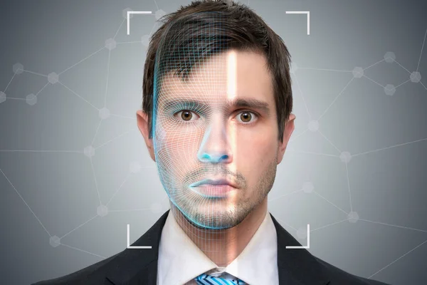 Biometric Scanner Scanning Face Young Man Detection Recognition Concept — Stock Photo, Image