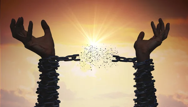 Silhouettes Hands Breaking Chain Freedom Concept — Stock Photo, Image