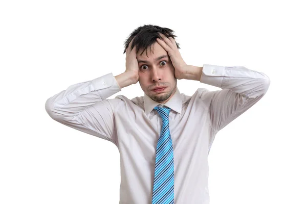 Worried Businessman Holding His Head Isolated White Background — Stock Photo, Image