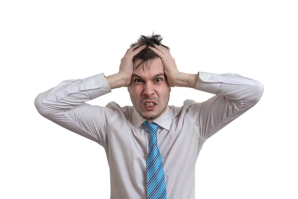 Angry Businessman Holding His Head Isolated White Background — Stock Photo, Image