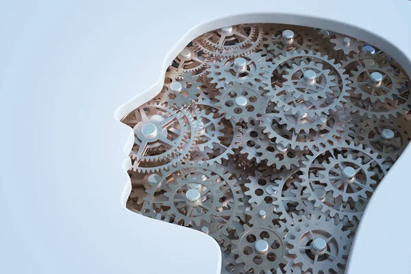 Cogs and gears inside human's head. Intelligence and psychology — Stock Photo, Image