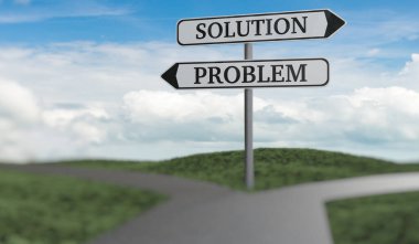 Problem ve Çözüm okları. Karar ve seçim konsepti. 3 Boyutlu resimleme.
