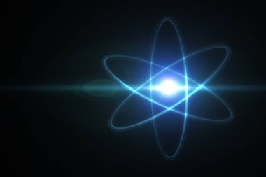 Atom ve temel parçacıkların modeli. Fizik konsepti. 3 Boyutlu resimleme.