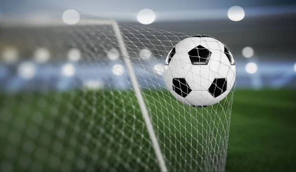Goal - soccer or football ball in the net. 3D rendered illustration.