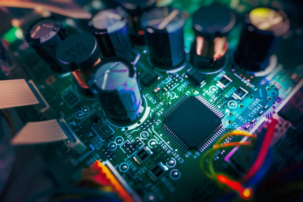 Macro Van Het Elektronische Circuit Kleine Halfgeleiders Andere Elektronica — Stockfoto