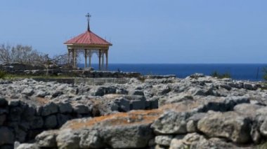Tauric Chersonesos tarihi yerler. Eski zamanlarda kalıntıları. Yazın güneşli hava. Sevastopol Prens Vladimir vaftiz yeri.