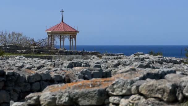 Lugar Histórico Los Chersonesos Táuricos Ruinas Antigüedad Tiempo Soleado Verano — Vídeo de stock