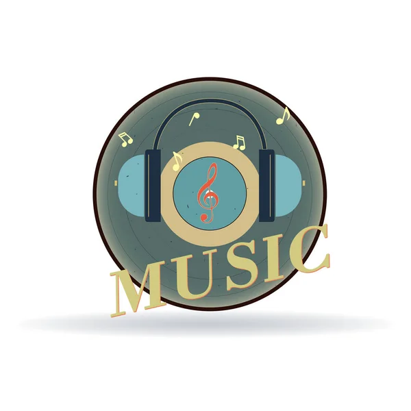Виниловая Пластинка Аудио Наушниками Скрипичным Ключом Икона Символизирует Музыкальную Студию — стоковый вектор