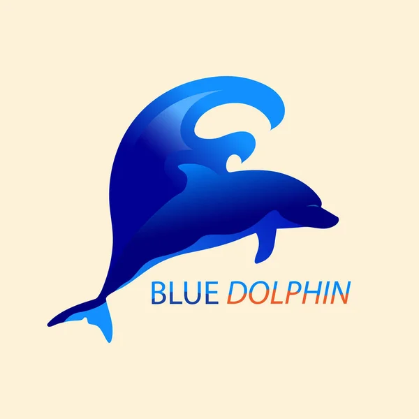 Delfín Azul Ola Marina Logotipo Delfín Saltando Del Agua — Vector de stock