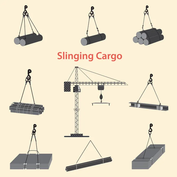 Grúa Construcción Para Eslingas Elevación Carga Uso Adecuado Eslingas Durante — Archivo Imágenes Vectoriales