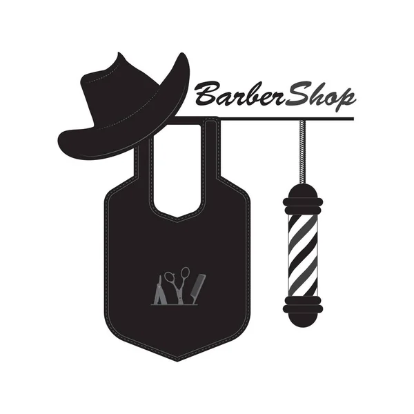 理髪店を象徴するオブジェクトのベクター画像 髪サロン メンズのためのロゴ 白い背景の上のエプロンと床屋のプールのカウボーイ ハット — ストックベクタ