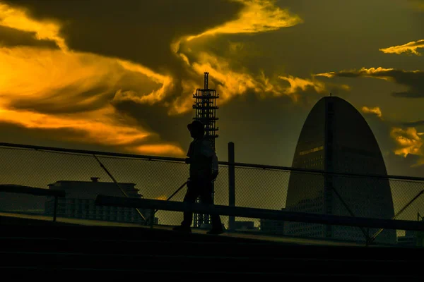 Ciudad Yokohama Puesta Sol — Foto de Stock