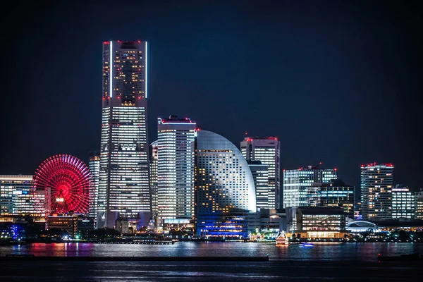 Yokohama Minato Mirai Vista Serale Momento Dell Intera Illuminazione — Foto Stock