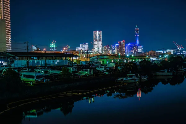 Порт Судов Иокогамы Минато Минато Мирай Ночного Видения — стоковое фото
