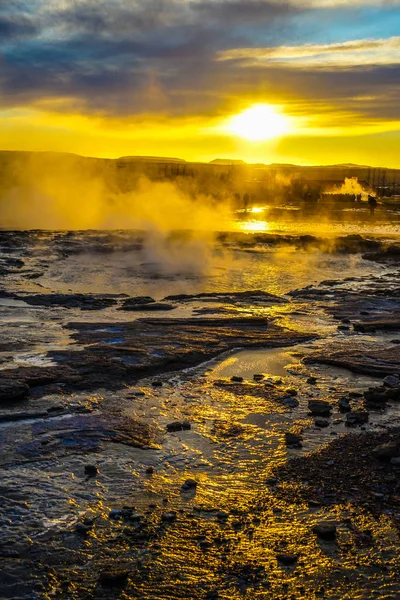 Geysir Geyser Sunrise Iceland — ストック写真