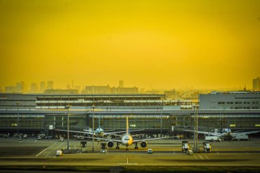 Haneda Havalimanı çardağı ve alacakaranlığı