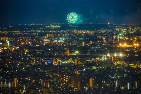 Ohňostroj Chofu Viditelný Tokijské Metropolitní Vládní Observatoře — Stock fotografie