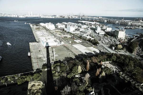 Paesaggio Urbano Yokohama Visibile Dalla Torre Marina Monocromatico — Foto Stock