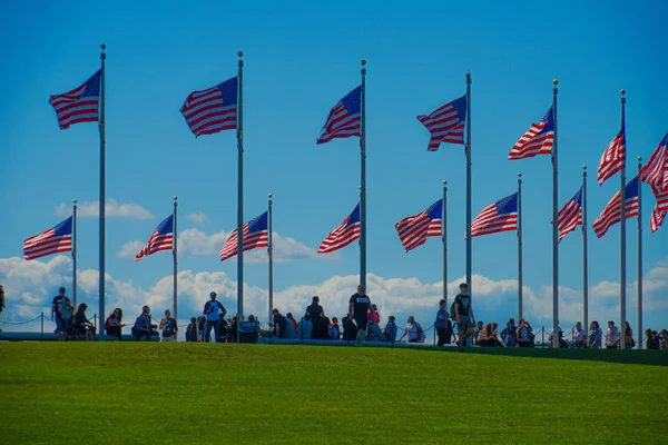 American Flag Washington Monument Stars Stripes — Stock Photo, Image