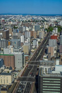 Sendai şehrinin güzel hava silueti