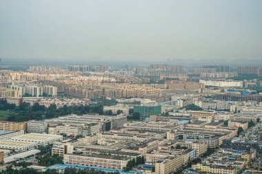 Chengdu, Çin şehri gökyüzünden görünüyor.