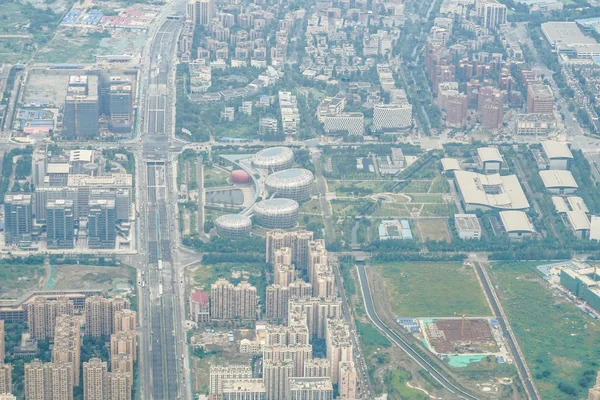 Chengdu China Paisaje Urbano Llanura Aérea — Foto de Stock