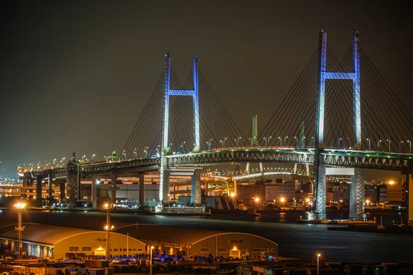 Yokohama Bay Bridge Hegyi Parkból Kilátással Kikötőre — Stock Fotó