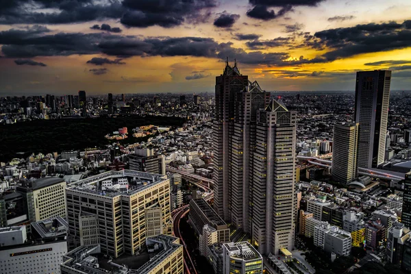 Shinjuku Paisagem Cidade Pôr Sol Visível Observatório Edifício Governo Metropolitano — Fotografia de Stock