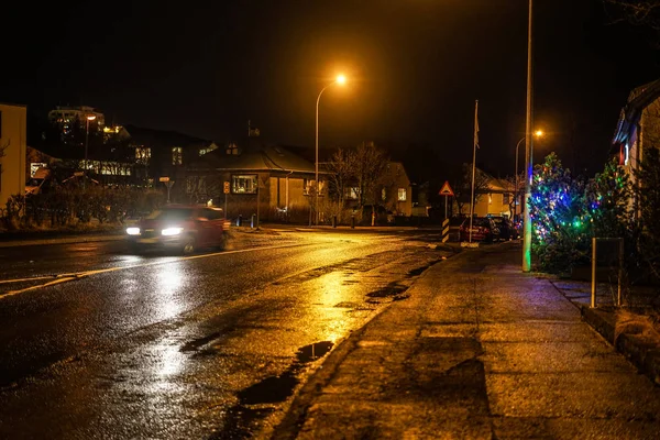 Izland Reykjavik Városkép Éjszakai Nézet — Stock Fotó