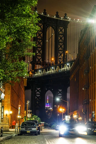 Manhattan Híd Éjszakáján — Stock Fotó