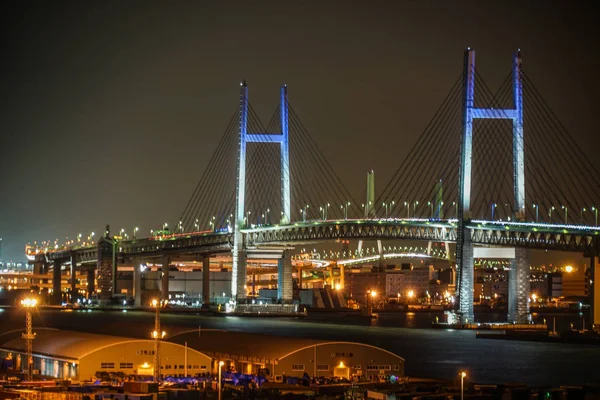 Yokohama Bay Bridge Hegyi Parkból Kilátással Kikötőre — Stock Fotó