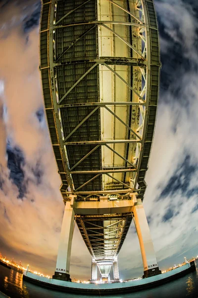 Notte Del Ponte Sulla Baia Yokohama Tratto Daikokufuto — Foto Stock