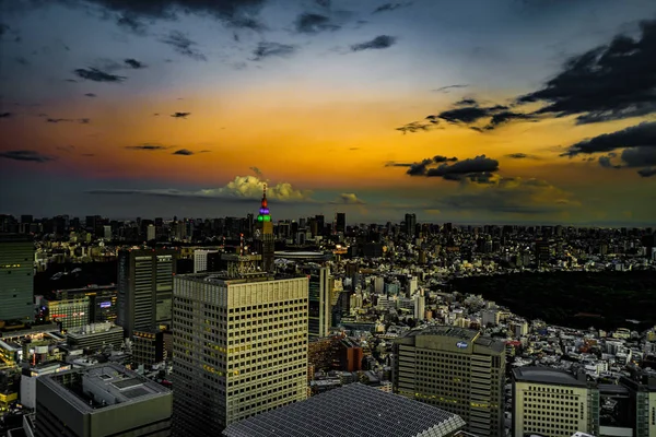 Shinjuku Paisaje Urbano Puesta Sol Visible Desde Observatorio Del Edificio —  Fotos de Stock