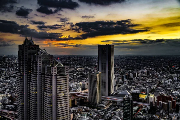 Shinjuku Paisaje Urbano Puesta Sol Visible Desde Observatorio Del Edificio —  Fotos de Stock